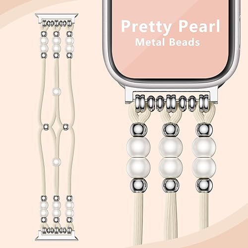 Miniatura 2 de Correas de cuentas compatibles con Apple Watch Band de 1.61, 1.57, 1.49, 1.77, 1.73, 1.65 y 1.73 pulgadas para mujer, pulseras bohemias trenzadas