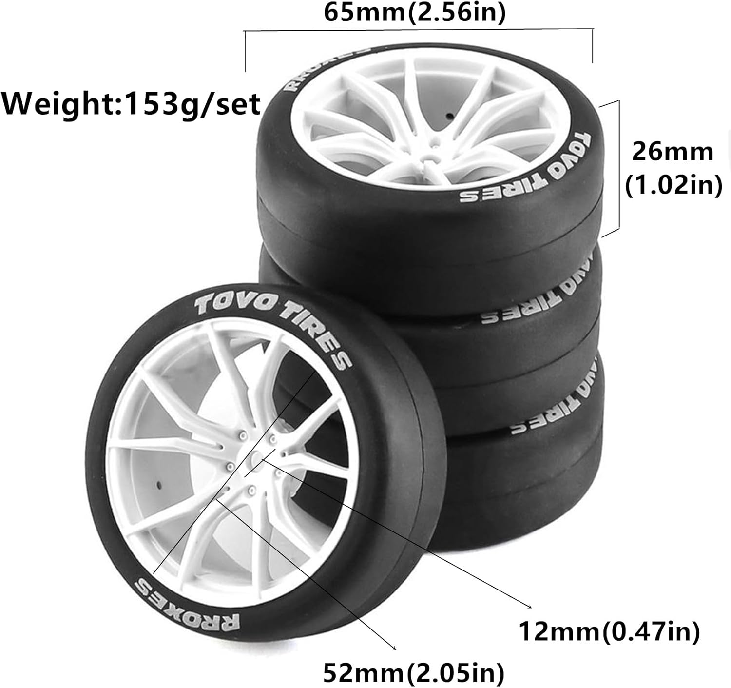 1/10 RC Drift Tires and Street Wheels 12mm Hex Rubber Rally Racing Tyres OD 2.56" for 1:10 On Road Touring Car Tamiya TT01 TT02 XV01 HPI KYOSHO HSP PTG2 Traxxas TA06 A959 PTG2 4PCS (Black)