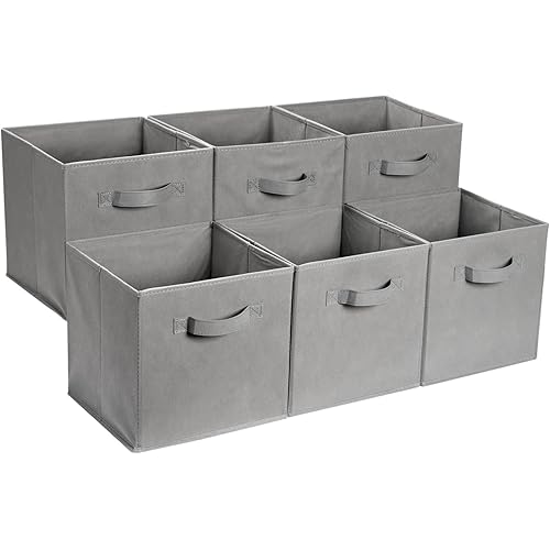 Amazon Basics Collapsible Fabric Storage Cubes Organizer with Handles, 13"x13"x13", Grey - Pack of 6