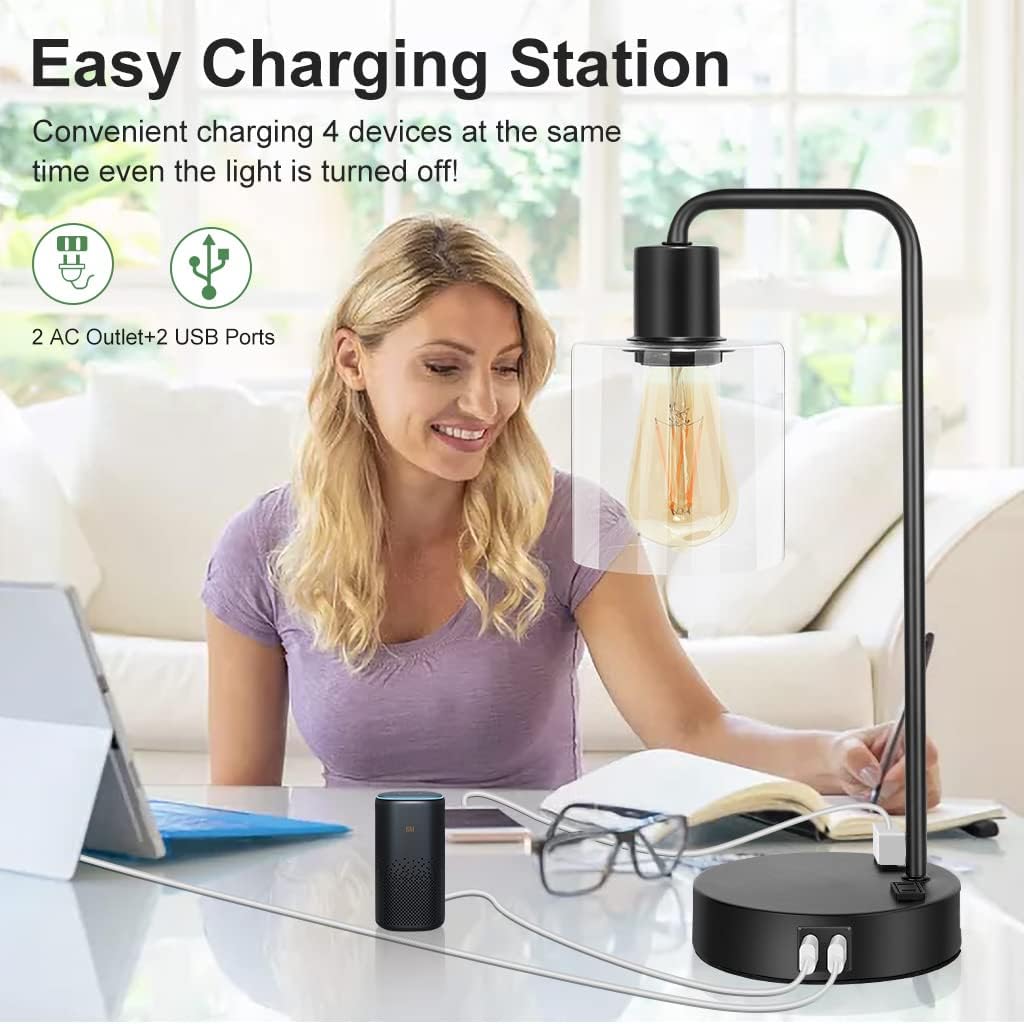 Bеѕt Dеаl 🛒 Set of 2 Industrial Table Lamps with USB Port and Outlet, 3 Way Dimmable Touch Control Desk Lamps for Bedroom, Modern Bedside Nightstand Reading Lamps with Glass Shade 6W 2700K LED Bulbs Included 🔥 Hоt Dеаlѕ Set of 2 Industrial Table Lamps with USB Port and Outlet, 3 Way Dimmable Touch Control Desk Lamps for Bedroom, Modern Bedside Nightstand Reading Lamps with Glass Shade 6W 2700K LED Bulbs Included