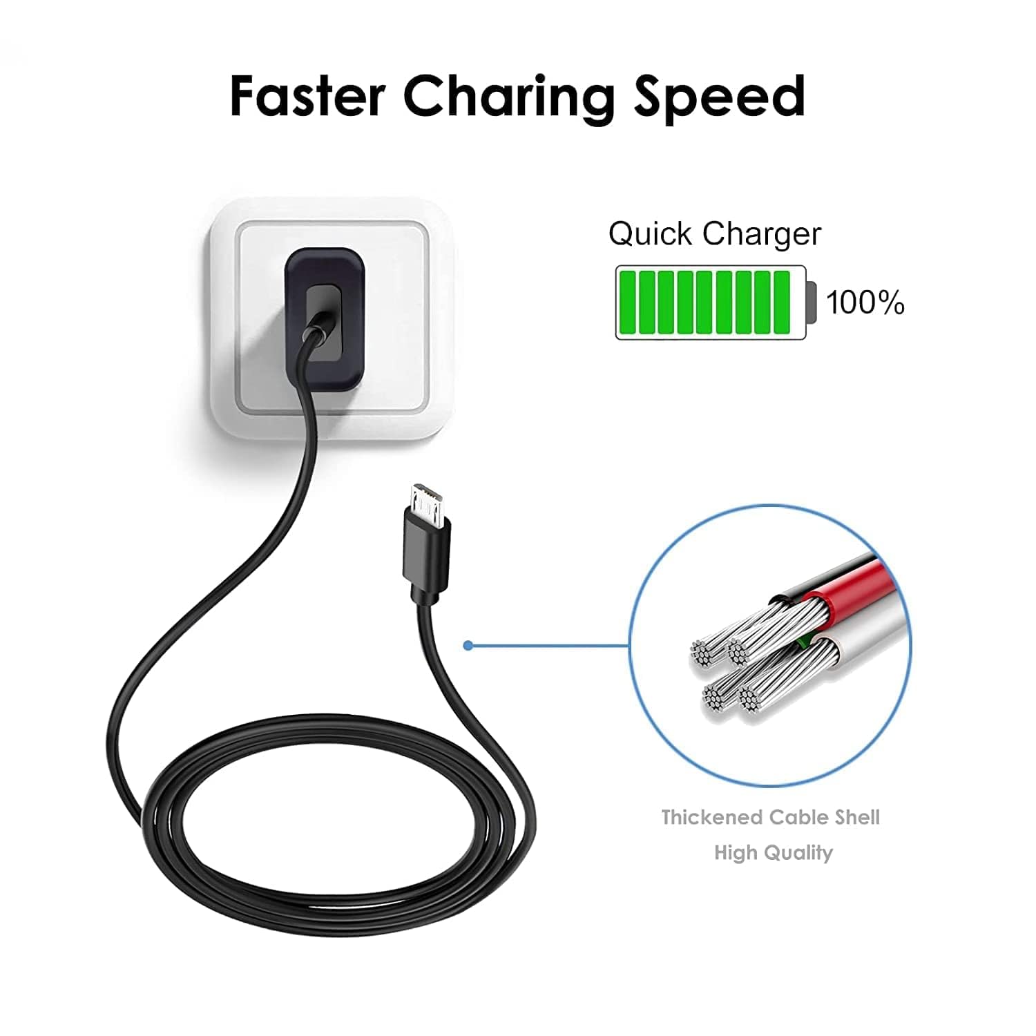 Caricatore da parete e cavo micro USB per Alcatel Go Flip, Go Flip 3, Go Flip V, Att Cingular Flip 2/3 Iv, My Flip 2 A406dl, Smart Flip 4052r 4051s 5044C 5002r, 1x 1c 1s X1, TCL A2/A3 Phone