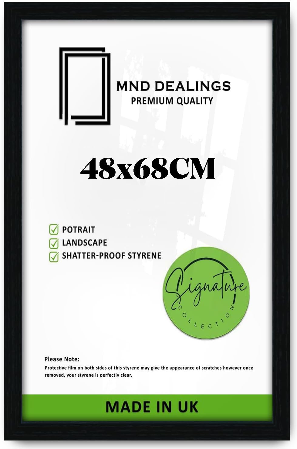 MND Dealings Large Black Solid MDF Eton Poster Frame B2+ (48x68cm) | Premium Solid Wood Look | HD Clear Perspex Front | Wall Art/Office/Home Gallery Decor | Photo Frame Gift-[Black]