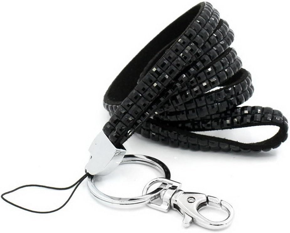 New Bling, Rhinestone, Crystal, Custom Lanyard & Id Badge w/ Key Holder (Black BAGUETTE)