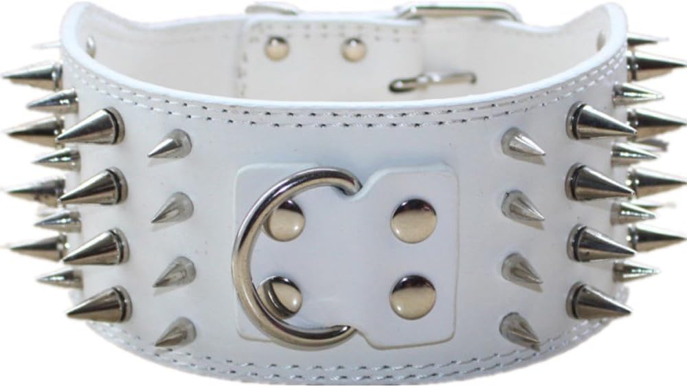 3" Sharp Spiked Studded PU Leather Dog Collar for Training,Sports,Walking,Medium,Large,X-Large,for Pitbull,Labrador,Boxer (L, Black)
