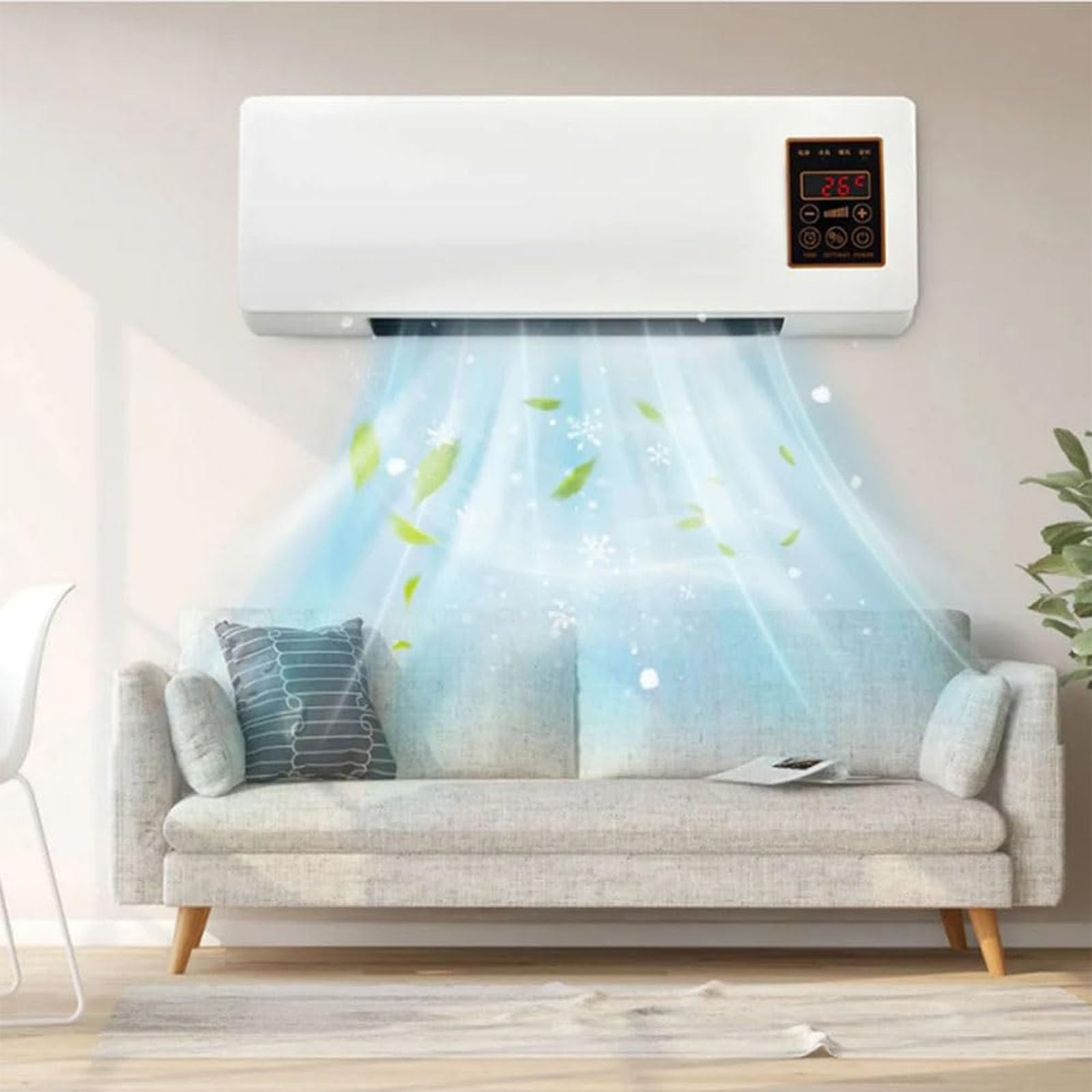 Wandmontierte, kanal- und lüftungsfreie Klimaanlage, 2000W Split-Kühlgerät mit Fernbedienung, tragbare Mini-Klimaanlage für Schlafzimmer und Wohnzimmer