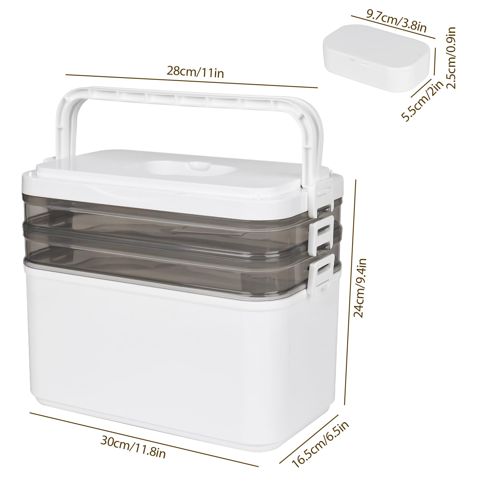 3 niveles de almacenamiento para medicamentos, maletín de medicamentos, caja de almacenamiento con tapa, caja de emergencia familiar, caja de medicamentos con asa portátil, 31 × 16,5 × 25,5