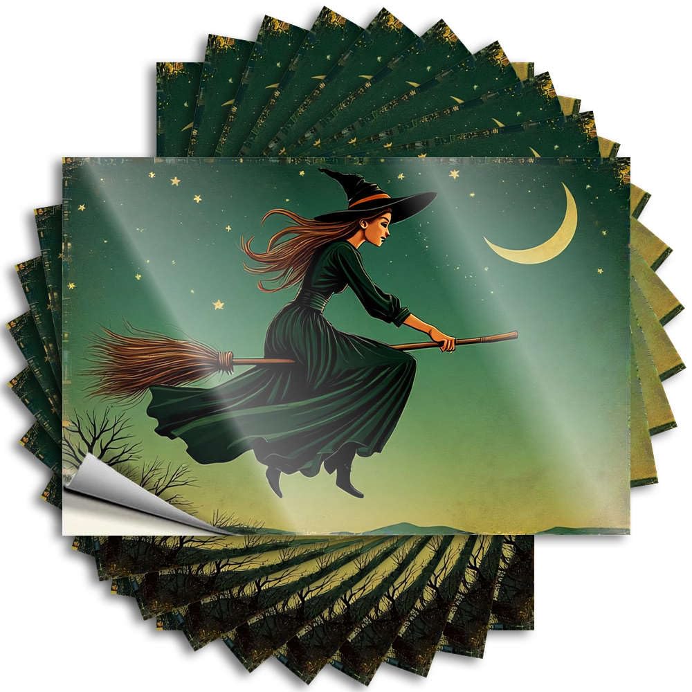A Witch Flies On A Broomstick Under A Crescent Moon Roll Great - Quote Bumper Waterproof Decal(6X9CM)