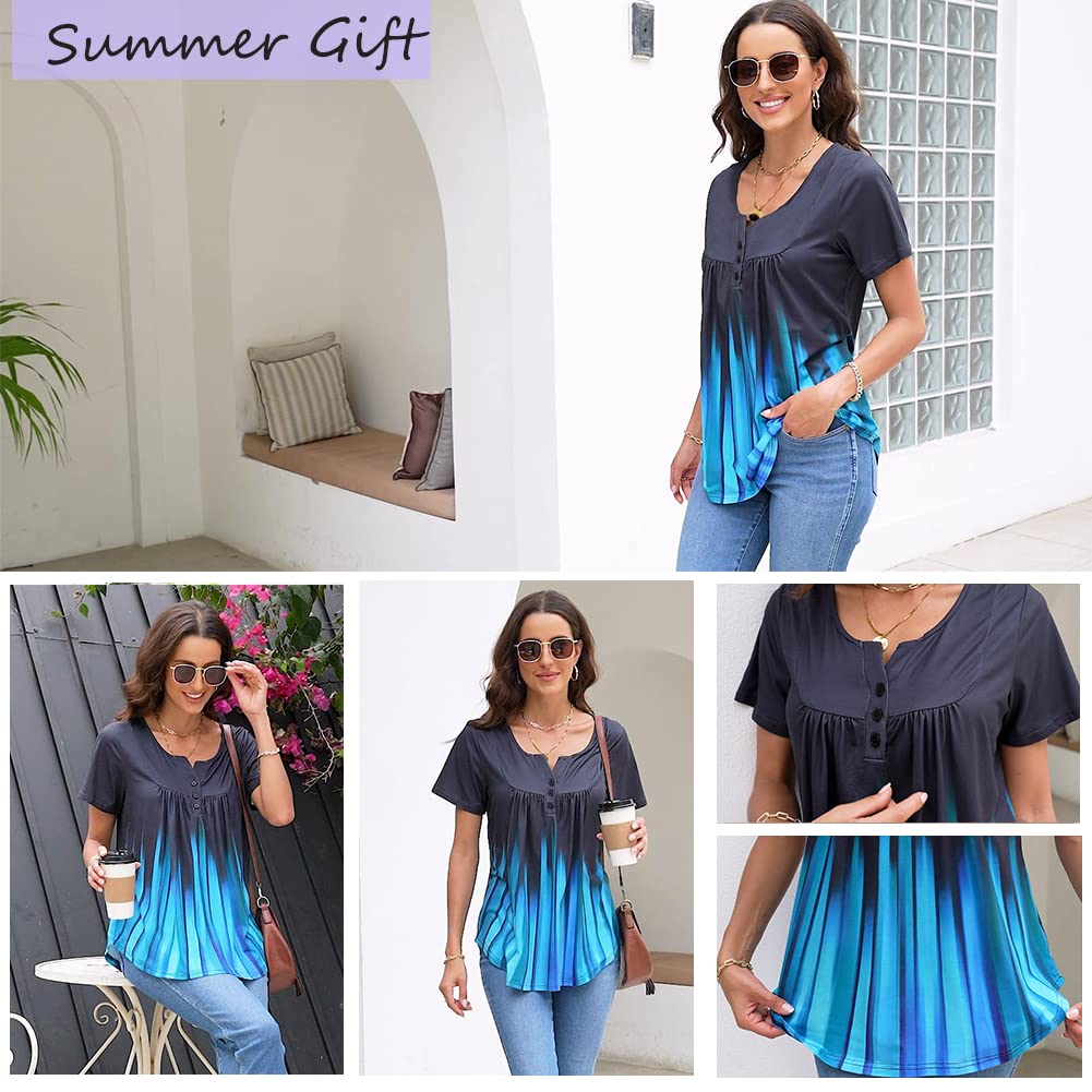 Womens Summer Plus Size Tops Blouses Short Sleeve Shirts Lace Pleated Tunic Tops M-4XL