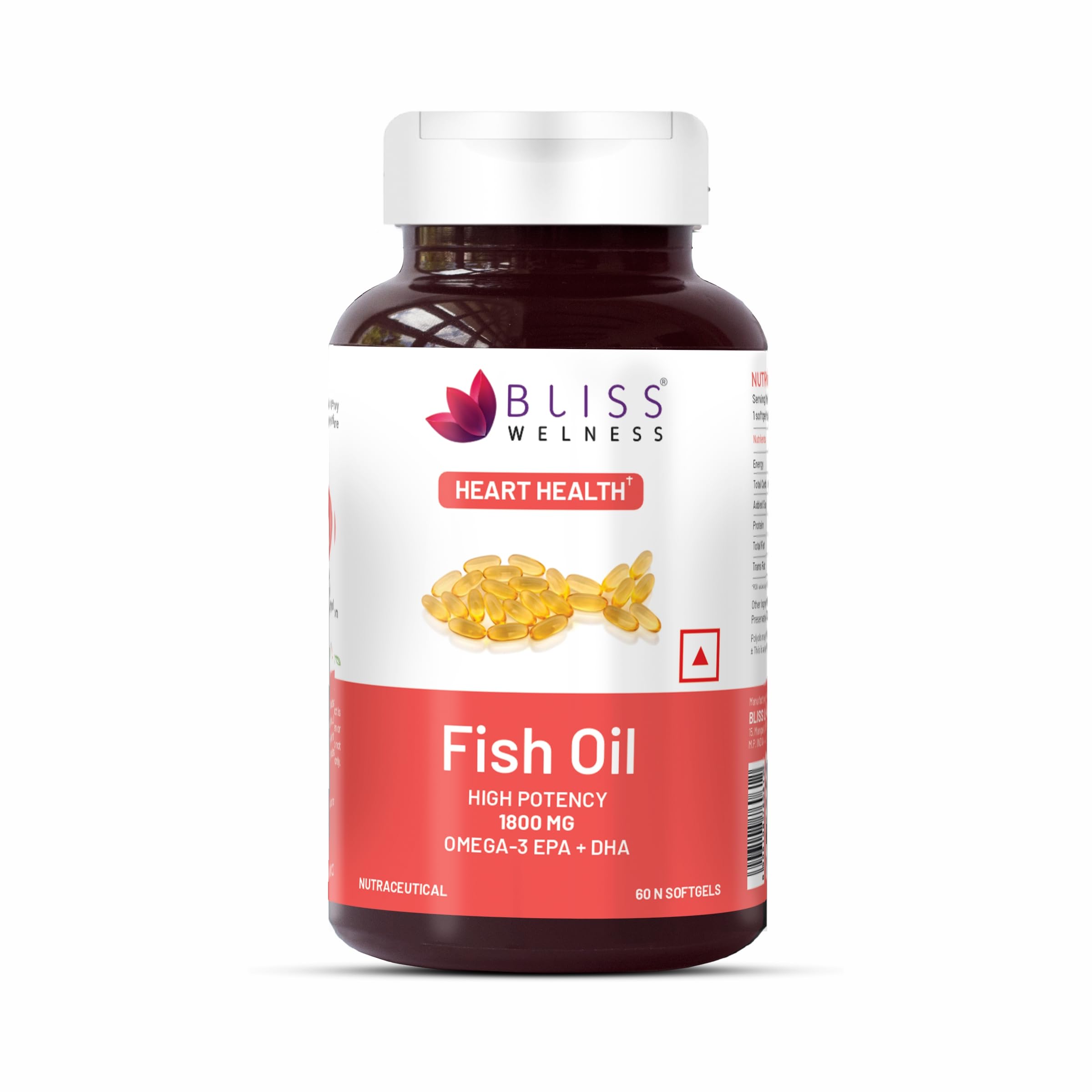 Bliss Welness Omega-3 Arctic Sea Fish Oil Triple 3X Strength 2500mg | 1100mg EPA 700mg DHA 200mg Other Omega 3 6 9 Fatty Acid | Cold Pressed Molecular Distilled Fishy Burp Free for Men Women | Brain Heart Joints Eye Muscle Build Skin Health Supplement - 60 Softgel Capsules
