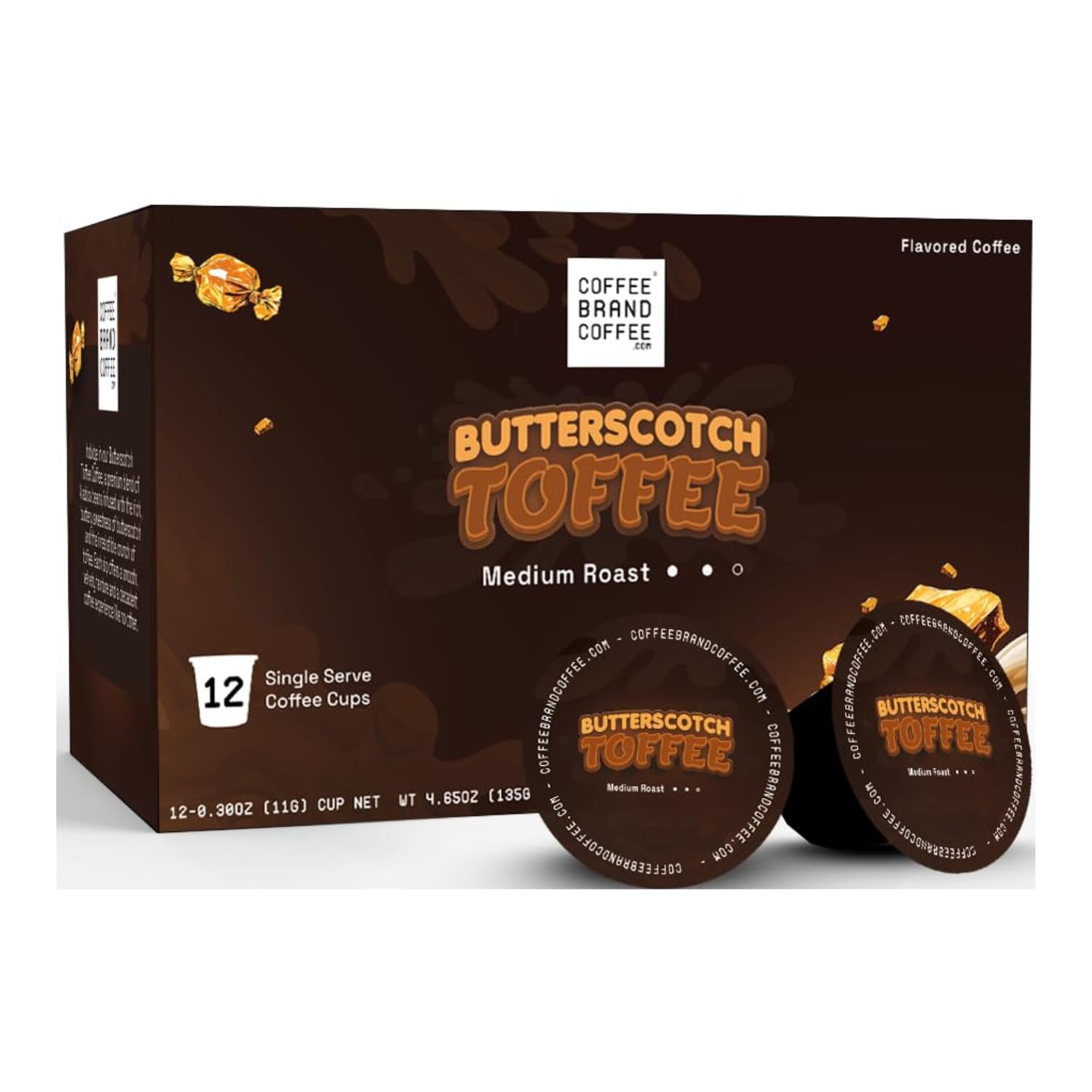 Butterscotch Toffee Coffee Kcups | Experience Sweetness Butterscotch and Toffee Bits with Medium Roast Coffee, Arabica Single-Serve Pods | 12 Pack