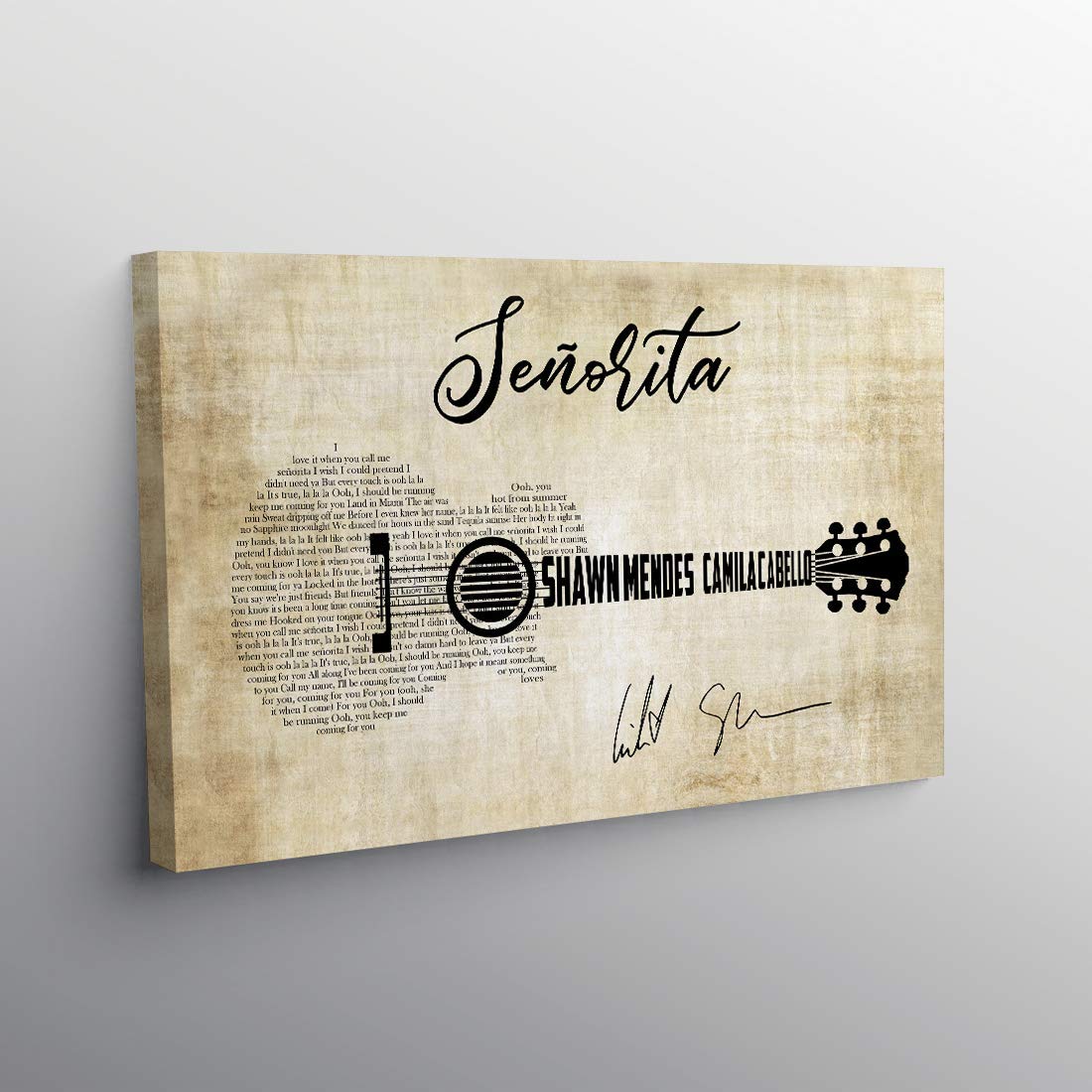 Shawn Camila Cabello Mendes #Senorita Lyrics Signed-Pop Guitar Gifts Poster Home Art Wall Art Posters Prints Livingroom Kitchen-Room No Framed (Canvas 16x24)