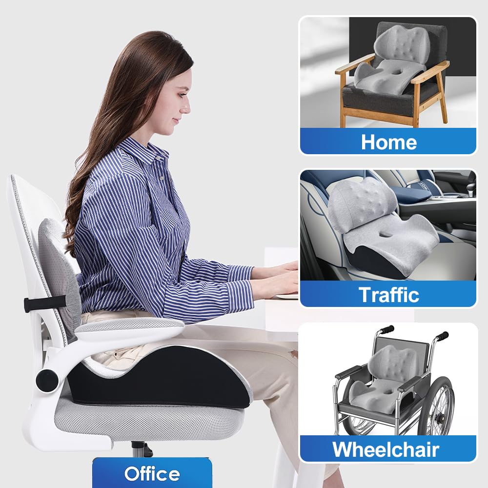 Cojín de espuma viscoelástica grande para asiento de apoyo lumbar para ciática y coxis, alivio de la presión, almohadilla para silla de oficina, coche, silla de ruedas, hogar, oficina