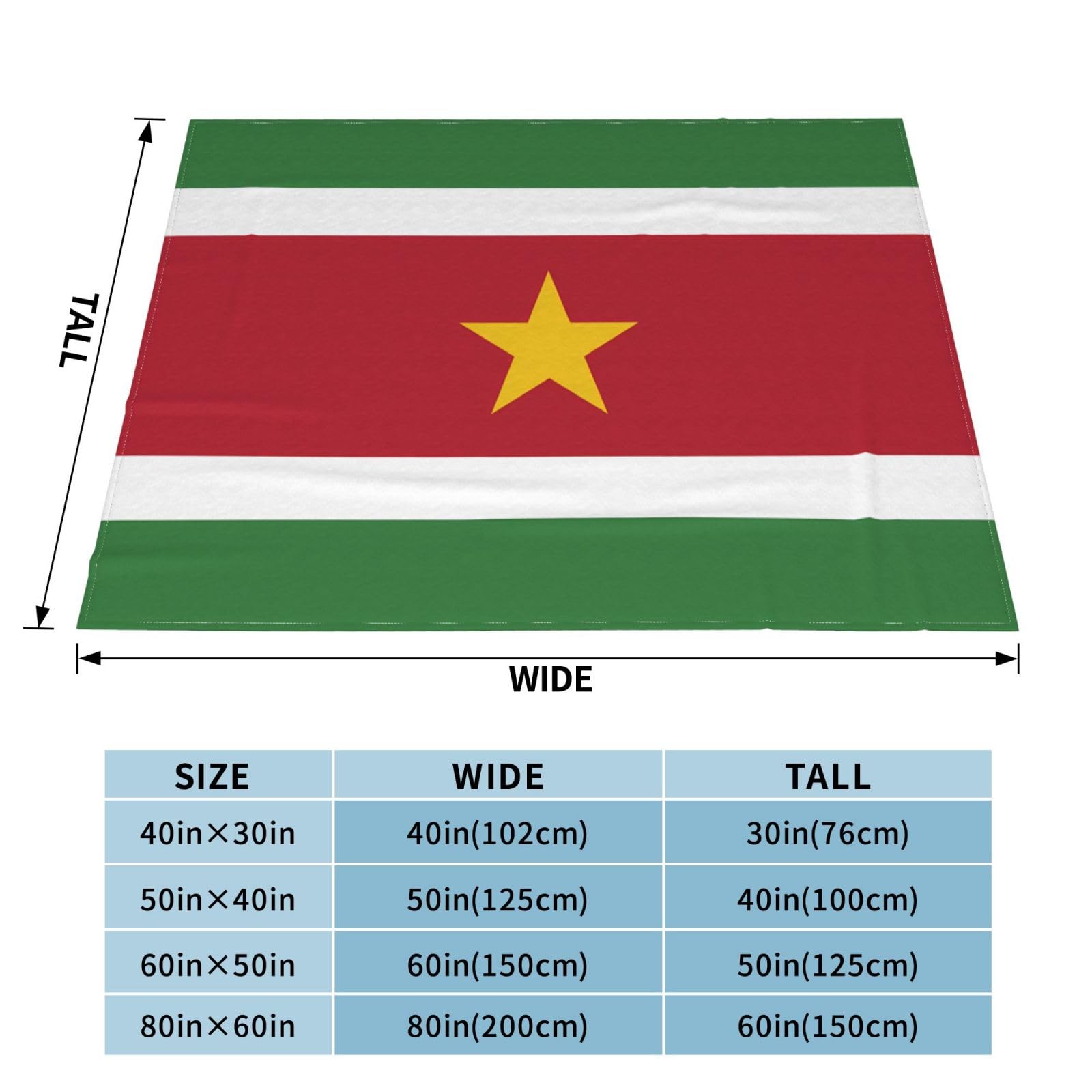 Manta de viaje portátil de 80 x 60 pulgadas, suave, resistente a las arrugas, plegable, exquisita bandera de Surinam