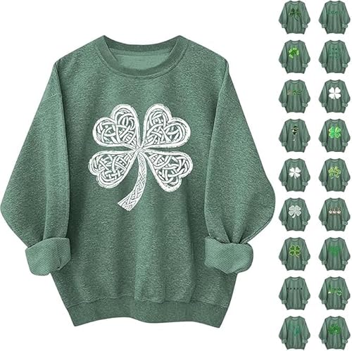 Sdwingk Womens St Patricks Day Shirt Casual Long Sleeve St Pattys Shirt Crew Neck Irish Shamrock Graphic Pullover Tops