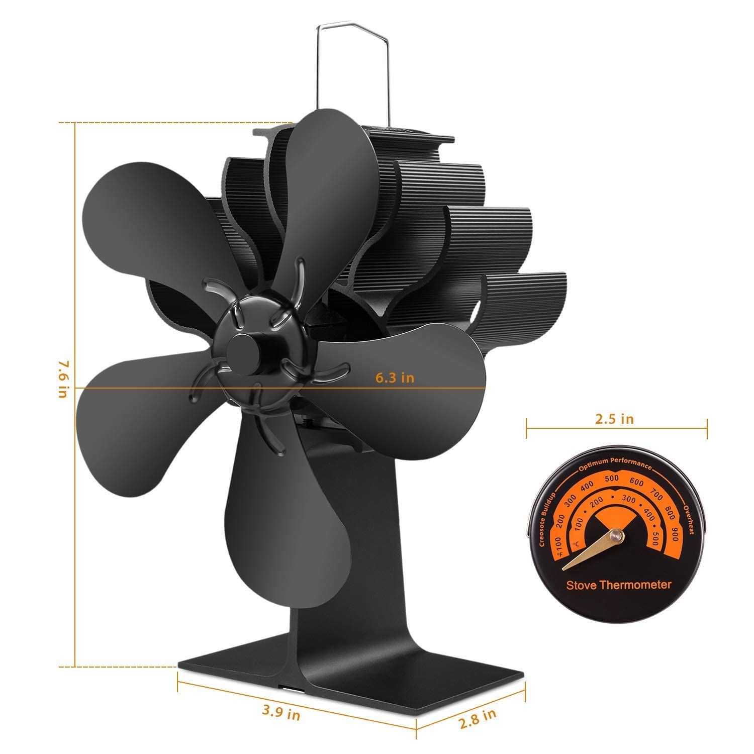 5 Blades Heat Powered Stove Fan PYBBO Silent Motors Wood Burning