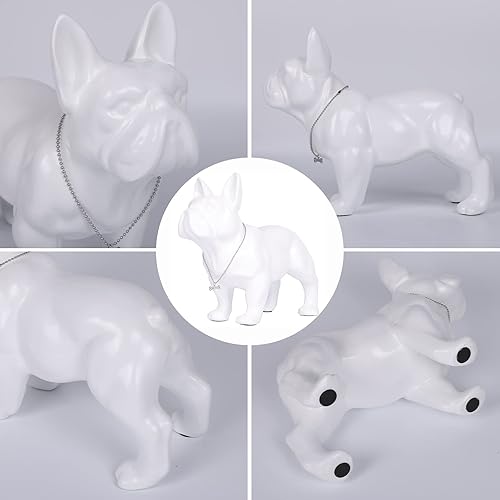Miniatura 14 de Estatua de bulldog francés sentado de 9 a 12 pulgadas, escultura de animal de perro con collar de plata, collar de plata, mesa de café, cocina