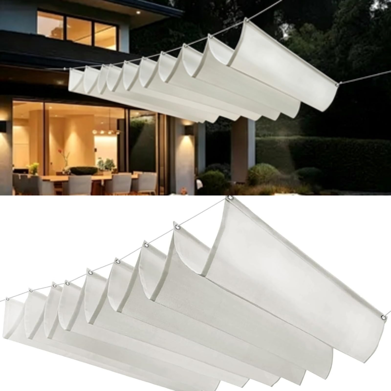 Filet d'ombrage retractable anti-UV 98% blanc avec cordes fixes