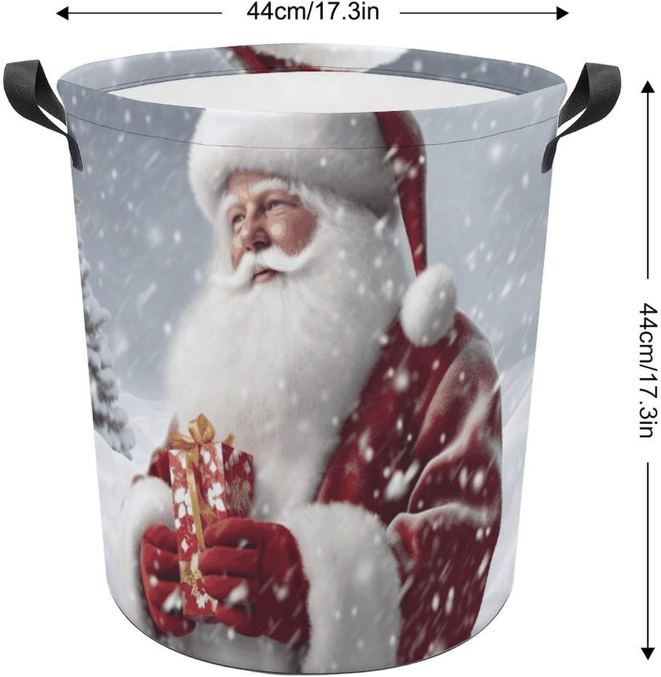 Collapsible Laundry Basket, Santa Claus Snow Secenry Printed Foldable Oxford Cloth Storage Basket，suitable for Bedrooms, Bathrooms, Clothes, Toys