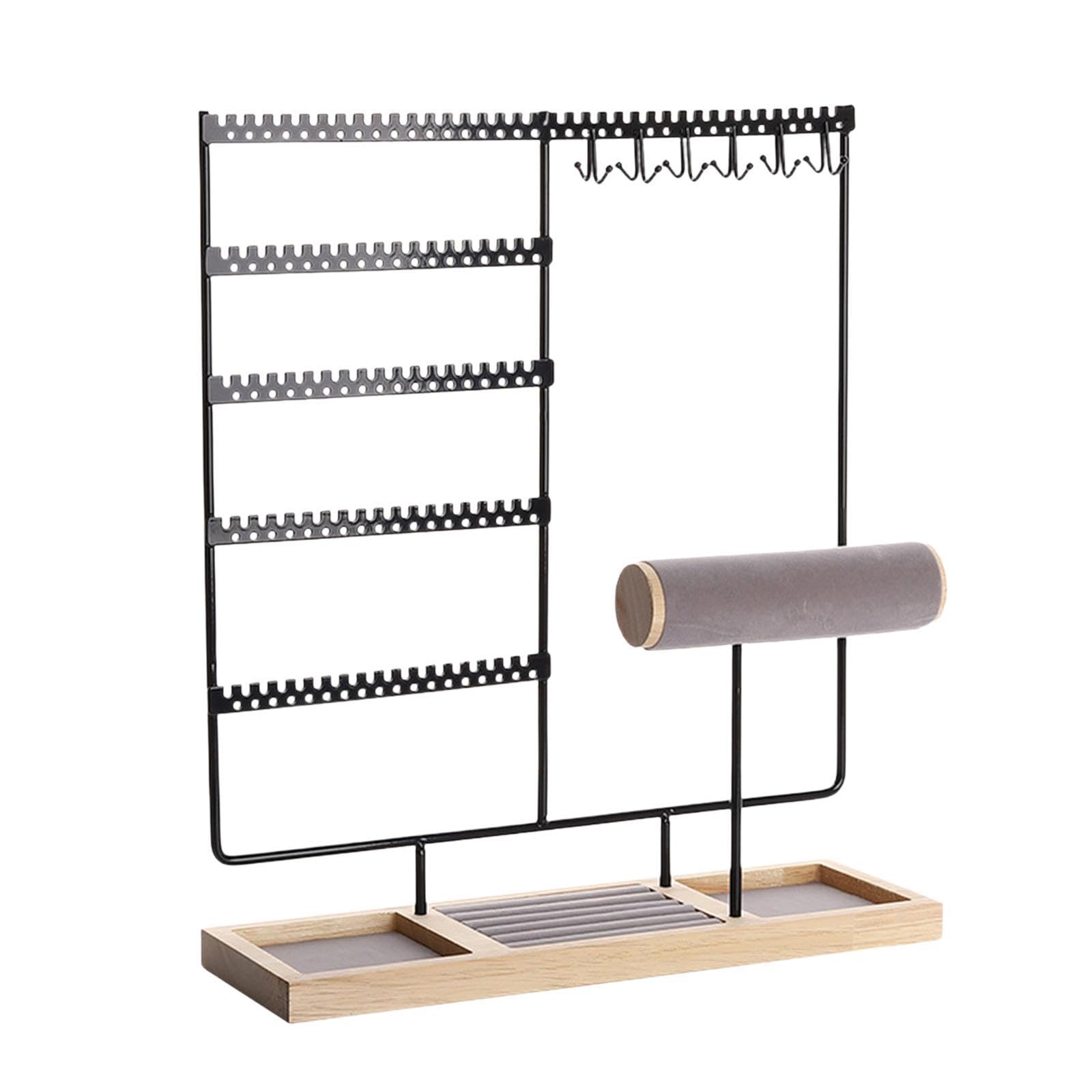 Espositore per Gioielli Multistrato per Bracciali E Anelli, con Vassoio in Legno, Porta Orecchini, per Ufficio, Camera da Letto, Nero