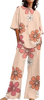 Pijama de rizo para mujer 54 - Conjunto de 2 piezas de lino de algodón, camisetas de gran tamaño y pantalones de corte recto, chándal de talla grande de punto