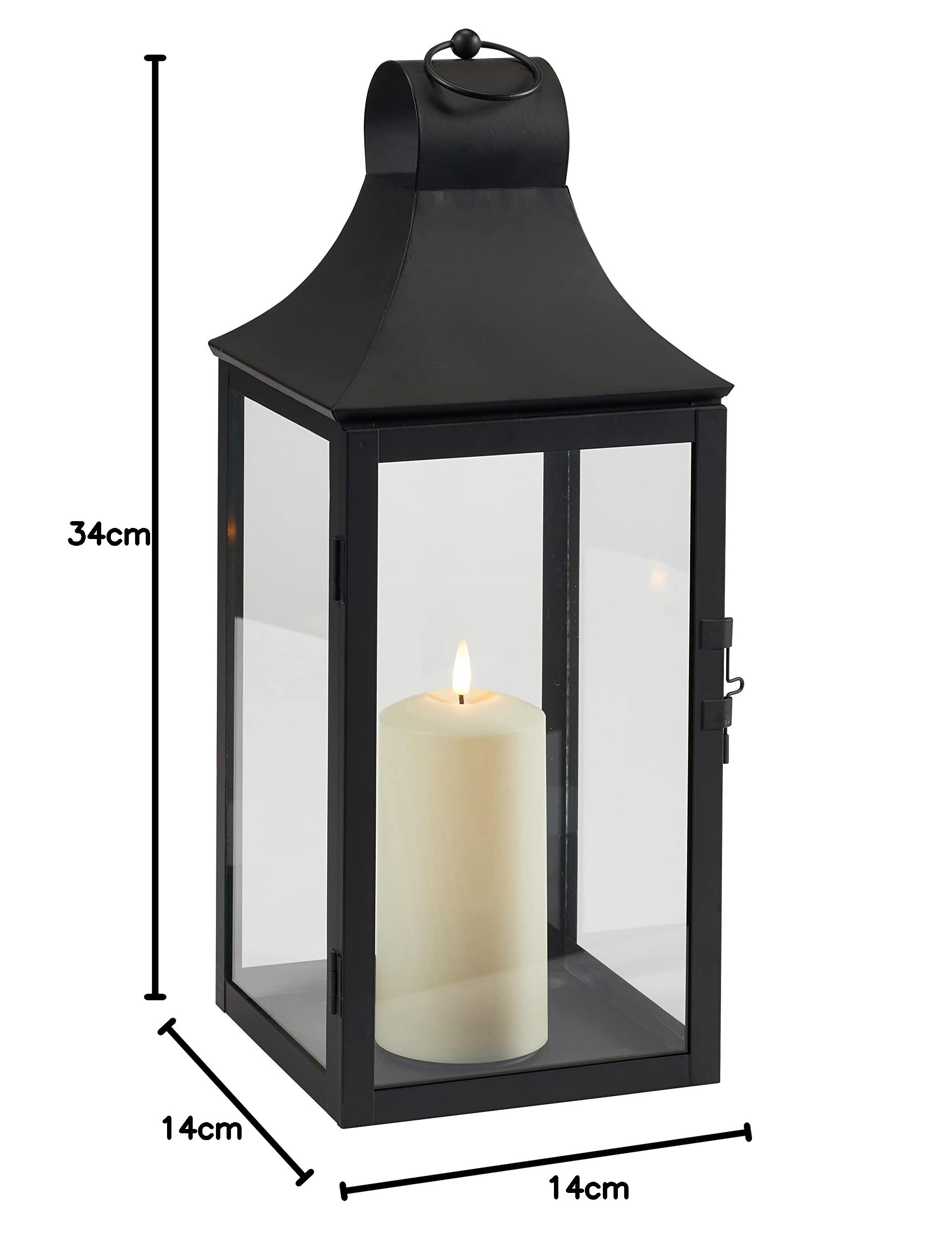 Lights4fun Farolillo Decorativo Negro de 34cm con Vela LED TruGlow® a Pilas para Exteriores