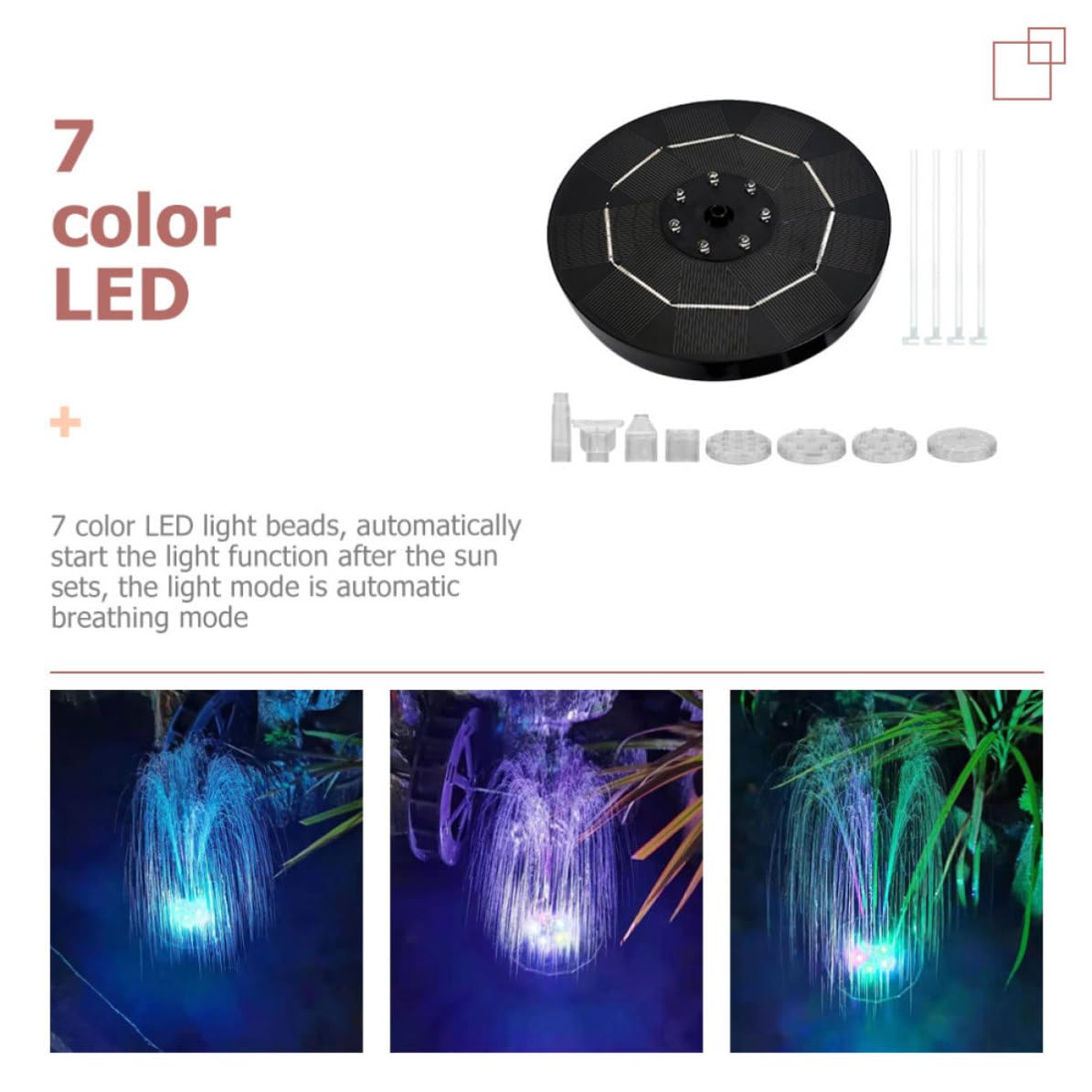 Pompa Solare per Fontana Led, Batteria 1800mah, Nero