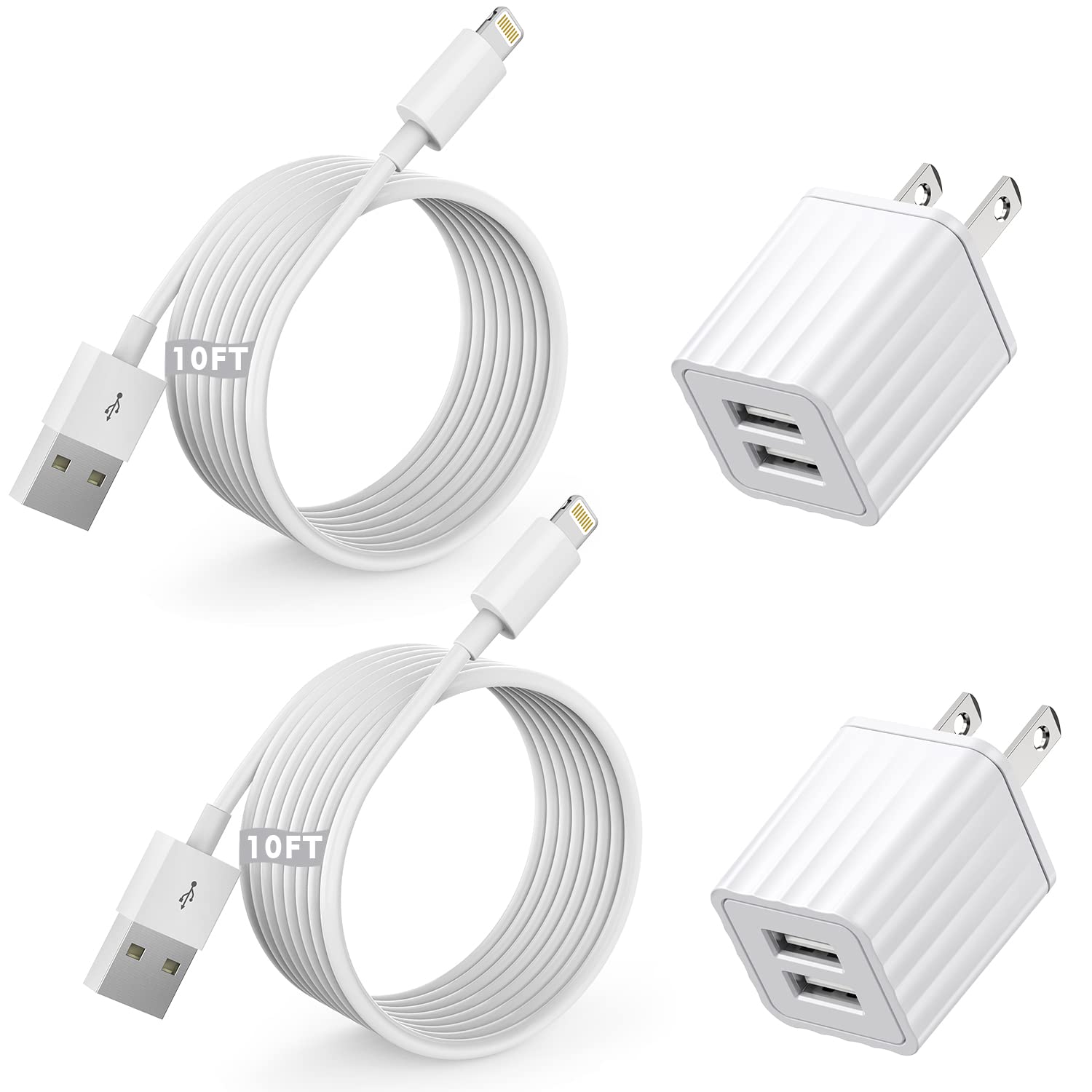 iPhone Fast Charger, Dual Port Wall Charger 2Pack[Apple MFi Certified] Fast Charging 10FT Extra Long Lightning Cable Cord Double Wall Charger Adapter Block Plug for iPhone 14 13 12 11 Pro Max XS XR X