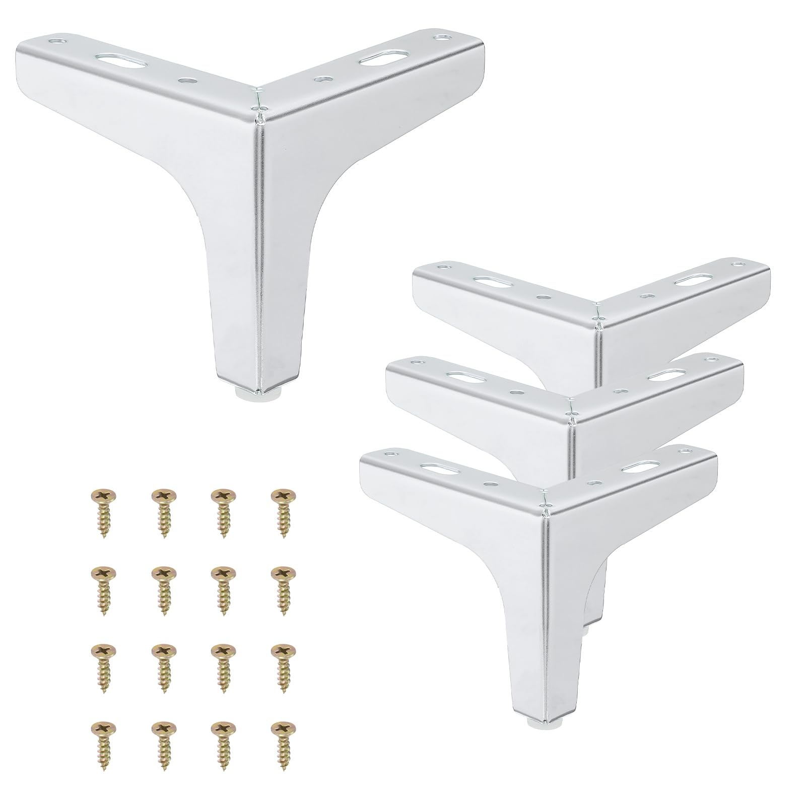 PATIKIL 10cm / 4 Inch Metal Furniture Legs, 4 Pcs Modern Triangle Furniture Feet Couch Legs DIY Replacement for Table Chair Cabinet Cupboard Sofa, Silver