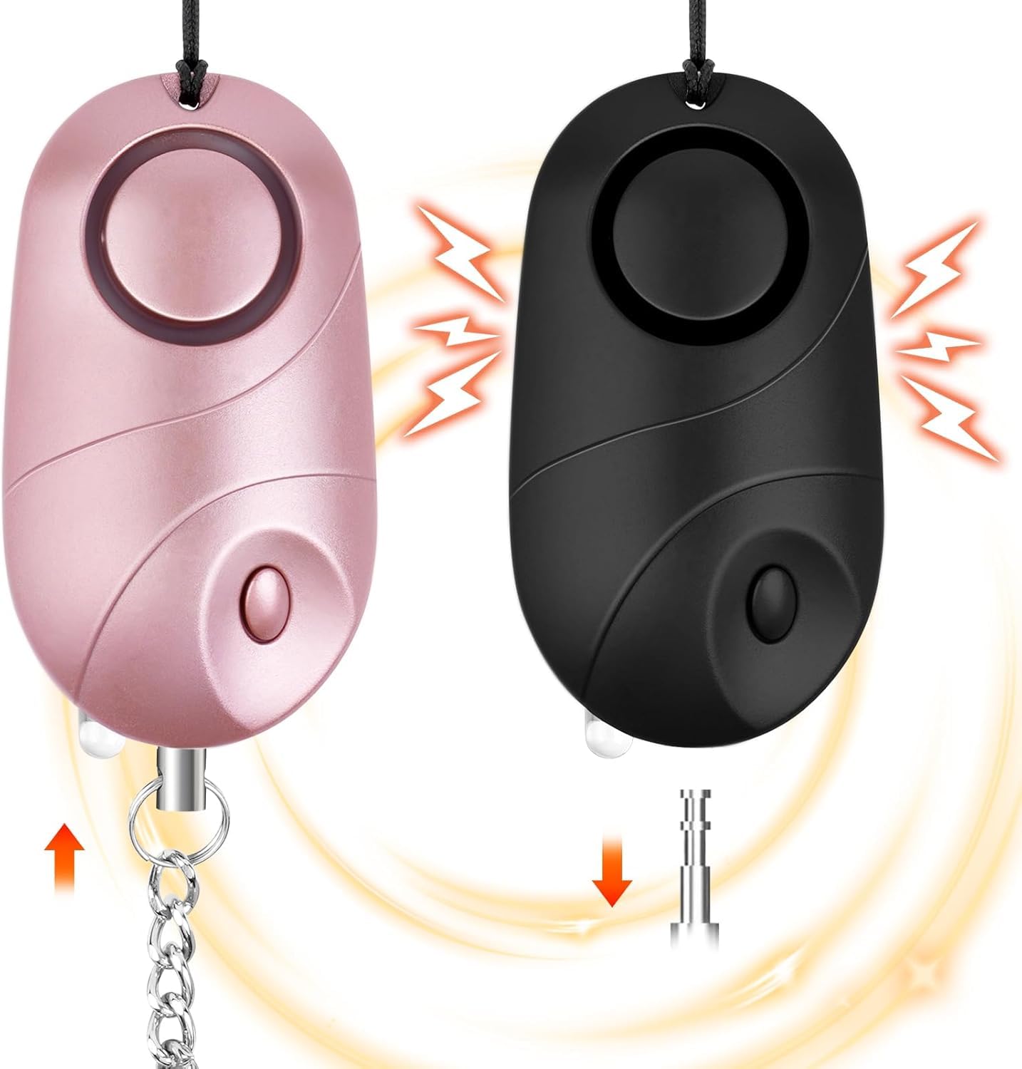 flintronic 2 x osobisty alarm, 140 dB alarm samoobrony z oświetleniem LED i brelokiem do kluczy, alarm kieszonkowy, breloczek do kluczy, alarm dla kobiet, dzieci, na nocną zmianę (kolor czarny +