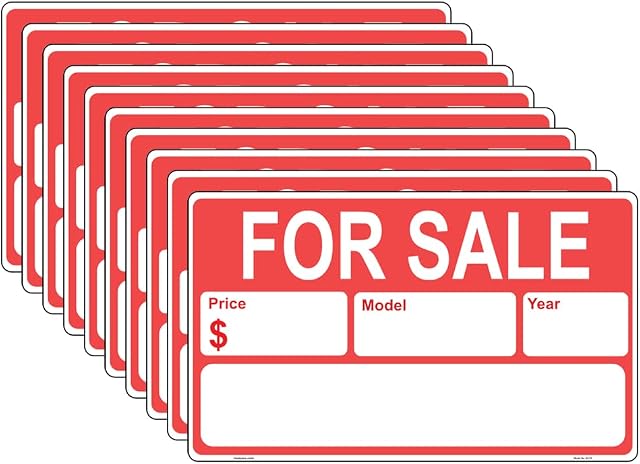Haobase 10 Pcs Car For Sale Sign Sticker - Self Adhesive Vinyl (25cm x 15cm)