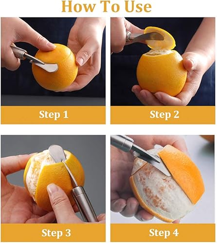Miniatura 3 de Naranja Citrus Peelers Cortador de Acero Inoxidable Cortador Peeler Removedor Abridor Diseño Humanizado Mango Curvo Herramientas de Fruta Gadget