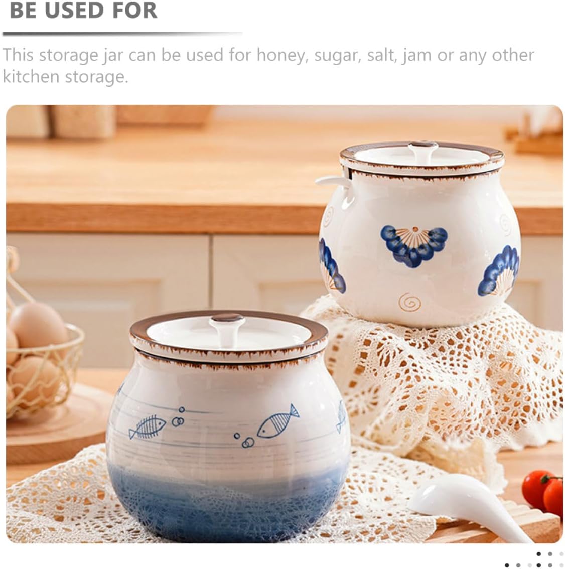 Ceramic Storage Jar with Lid 1200ml Small Kitchen Canister for Lard Oil Seasoning Food Storage High Temperature Resistant Dustproof Porcelain Container