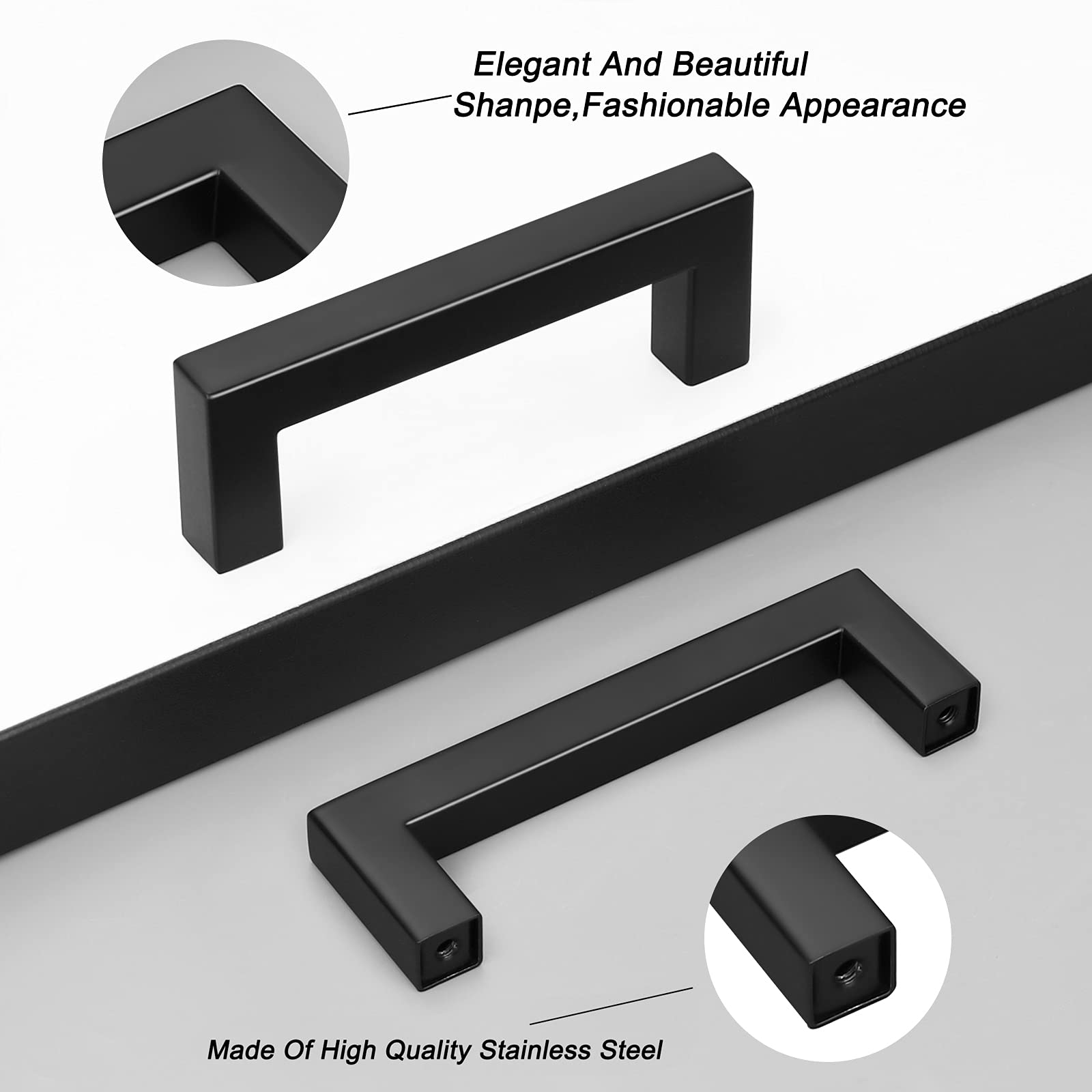 Probrico 5-Pack Black Cabinet Handles - 3.75 Inch Center Stainless Steel Drawer Pulls