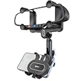 IPOW Large Rearview Mirror Phone Holder for Car 360°Rotatable and Retractable, 2024 Upgraded Four Corners Fixed Anti-Shake Multifunctional Design for Car Rearview Mirror with Button