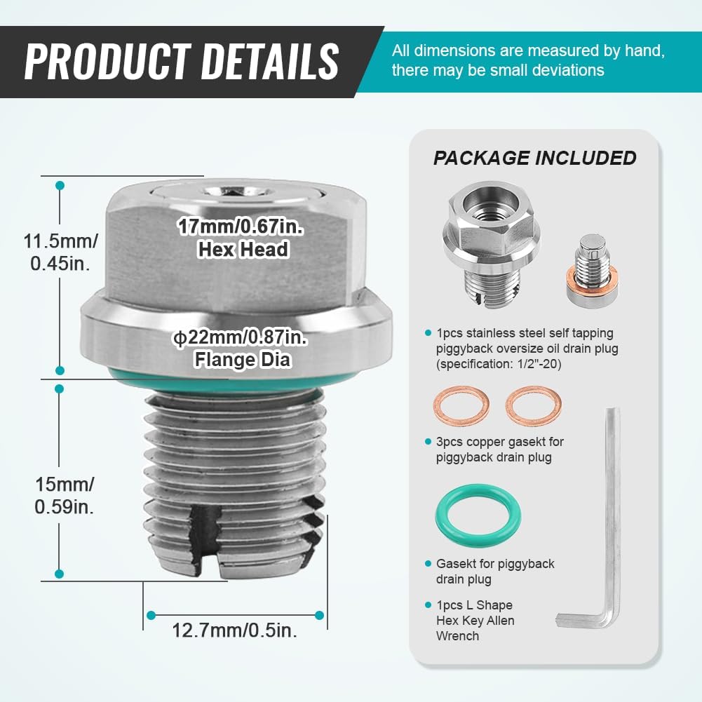 Liru 1/2"x20 Oil Drain Plug Piggyback Self-tapping Thread Repair Kit CNC Silver for Harley Models