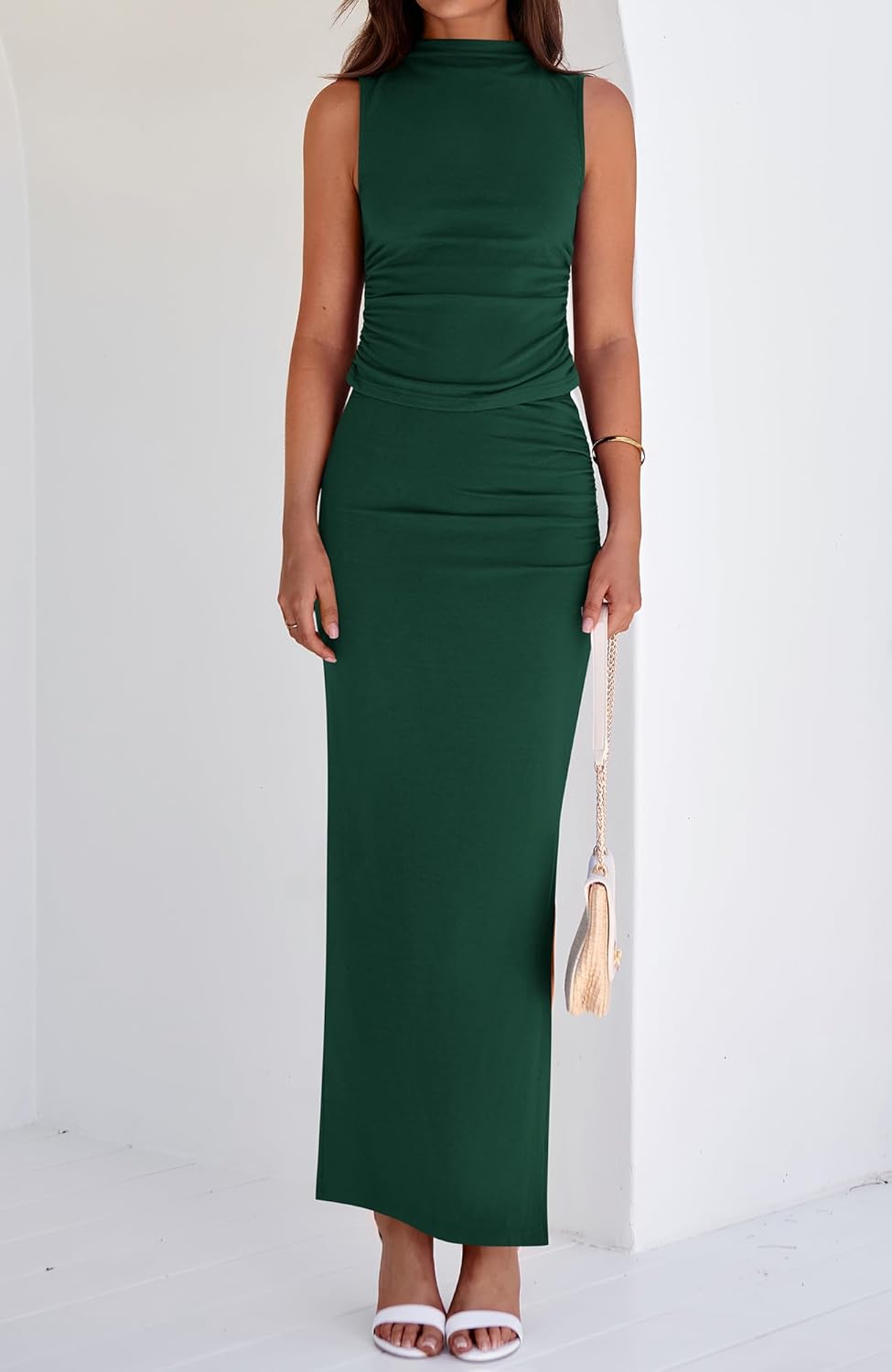 BTFBM Womens Two Piece Outfits Summer Lightweight 2026 Mock Neck Sleeveless Knit Tops Maxi Skirt Set Going Out Dress - Image 8