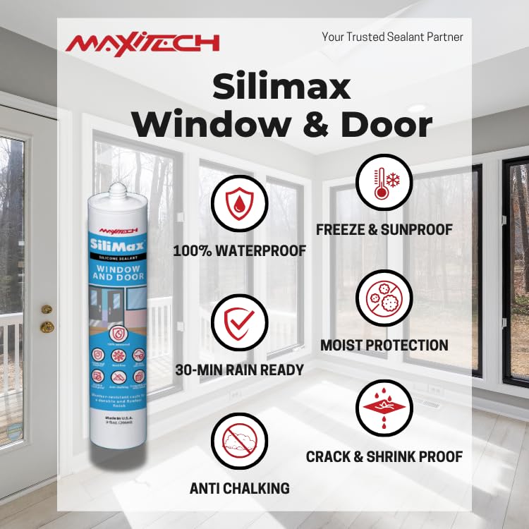 Window & Door – 100% Silicone Caulk White, Window Seal, RTV Silicone Sealant Indoor & Outdoor Caulking Weatherproof Adhesive – 9.5 oz Cartridge, 12-Pack (12 Pack, 12, Count)