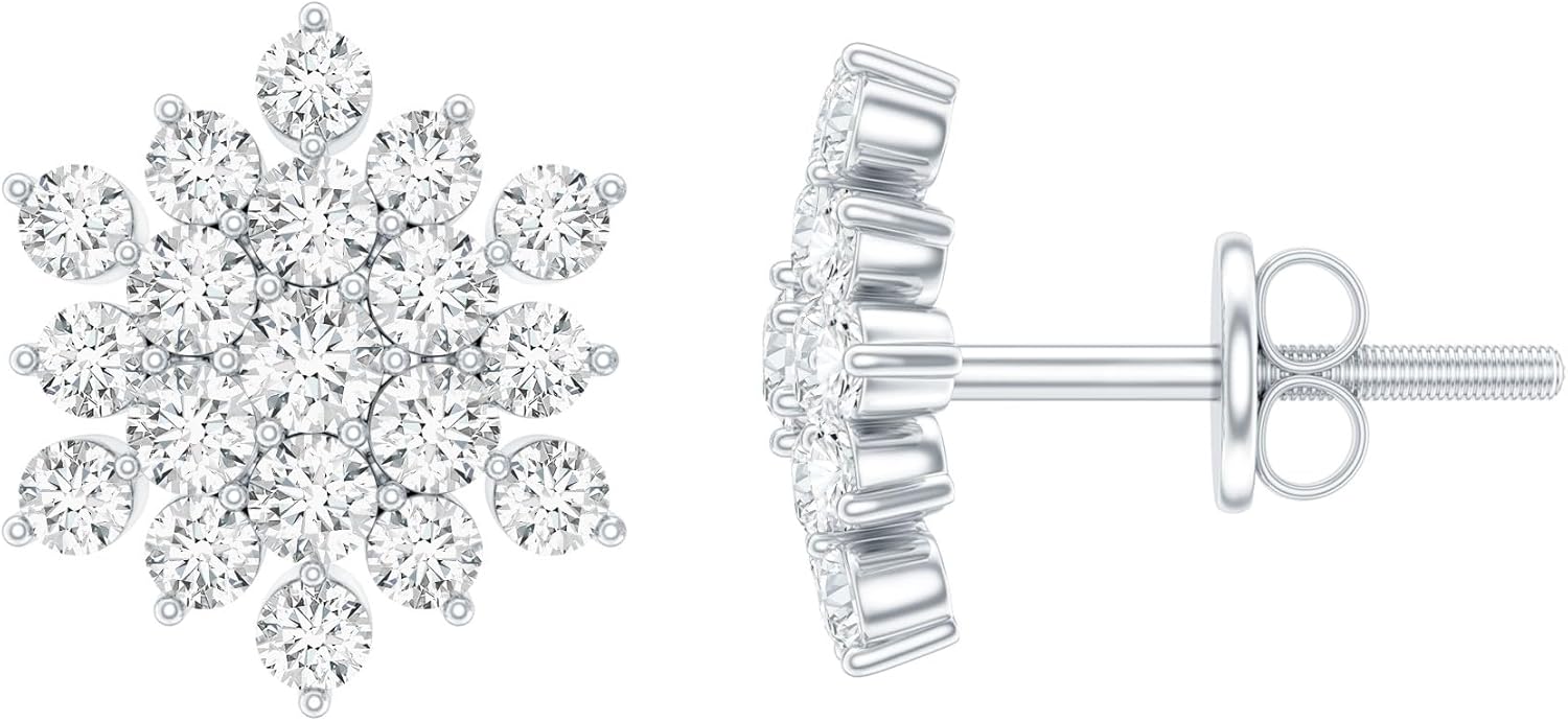 Mothers Day Gift, Certified 0.8 Carat Lab Grown Diamond Flower Earrings, Ef-Vs Quality, Diamond Cluster Earrings