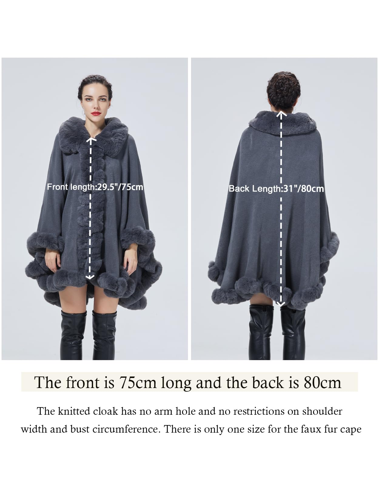 BEAUTELICATE Chal Pelo Mujer Capa Poncho Estola Piel Sintética Cardigan Chaquetas con Cuello de Piel para Invierno Navidad Boda Fiesta