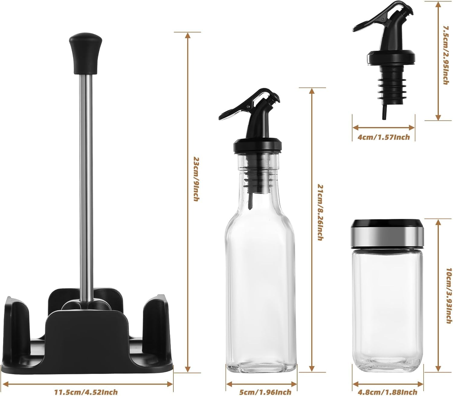 Set di barattoli per spezie girevoli, 2 barattoli per spezie da 120 ml, rettangolari, 1 portaspezie, 2 bottiglie per olio di aceto, spezie per spezie, sale