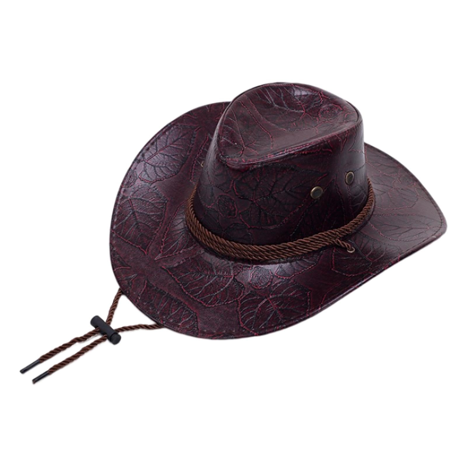 Brown Cowboy Hat, Durable PU Leather, Wide Brim, Sunhat, Adult Unisex, Men's Accessory
