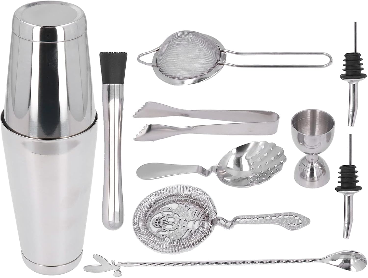Set de Coctelera 11 Piezas, Acero Inoxidable con Accesorios