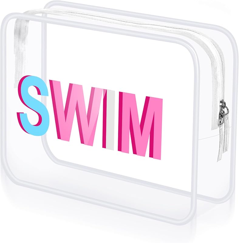 Shinylin Necessaire transparente com zíper e estampa SWIM, 24 x 18 x 9 cm