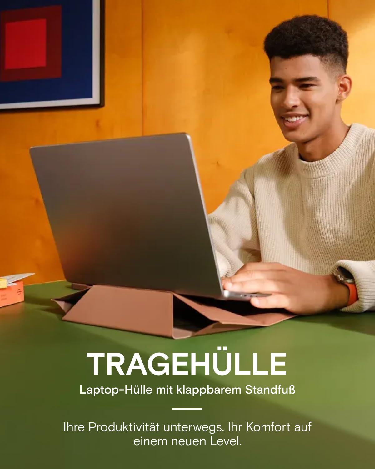 MOFT Laptoptasche Hülle & Laptop Ständer für 13-14 Zoll Laptop, Vegan Leder Laptoptasche mit Erweiterbarem Stauraum, 2 Verstellbare Winkel, Kompatibel mit MacBook Air/Pro 13-14 Zoll, Schwarz