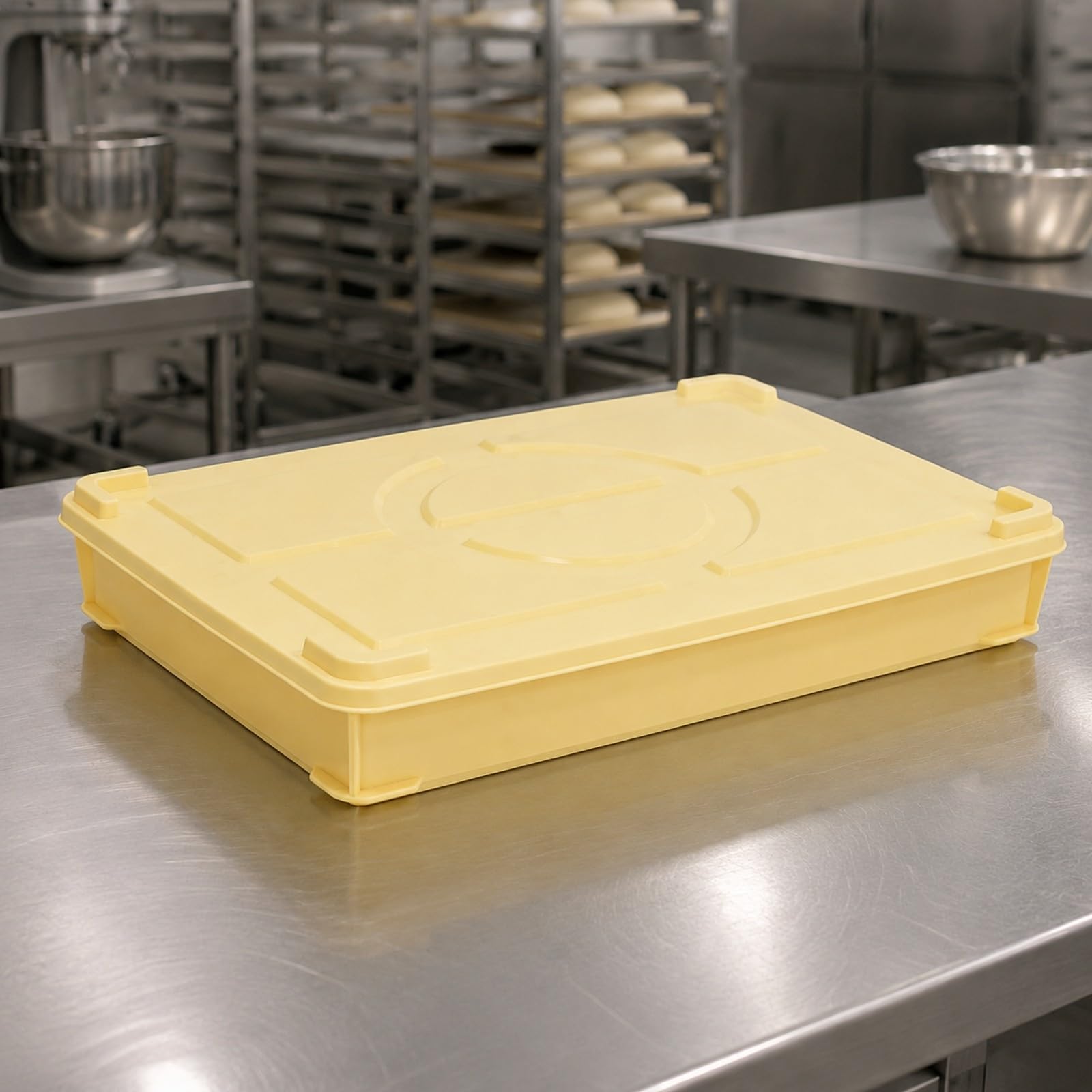 Cassetta Lievitazione Pizza Professionale Impasto Non Permeable Vaschetta in Plastica per Panettieri, Panifici, Ristoranti, Giallo, Con Coperchio