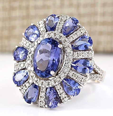 PR Jewerly Women Elegant 925 Silver Blue Tanzanite Gemstone Flower Cluster Ring Engagement (6)