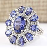 PR Jewerly Women Elegant 925 Silver Blue Tanzanite Gemstone Flower Cluster Ring Engagement (6)