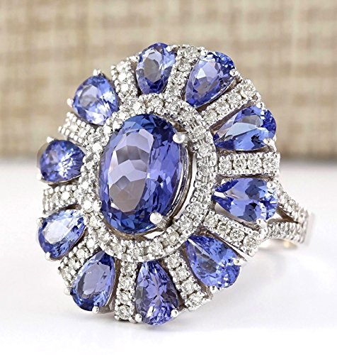 Pr Jewerly Women Elegant 925 Silver Blue Tanzanite Gemstone Flower Cluster Ring Engagement (6) #TOP12