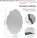 Frameless Scalloped Wall Mirror: Decorative Scallop Oval Mirrored Glass Vanity with Beveled Silver Edge for Bathroom Bedroom Livingroom Dining Room Entryway Hallway, 32 x 25 inch