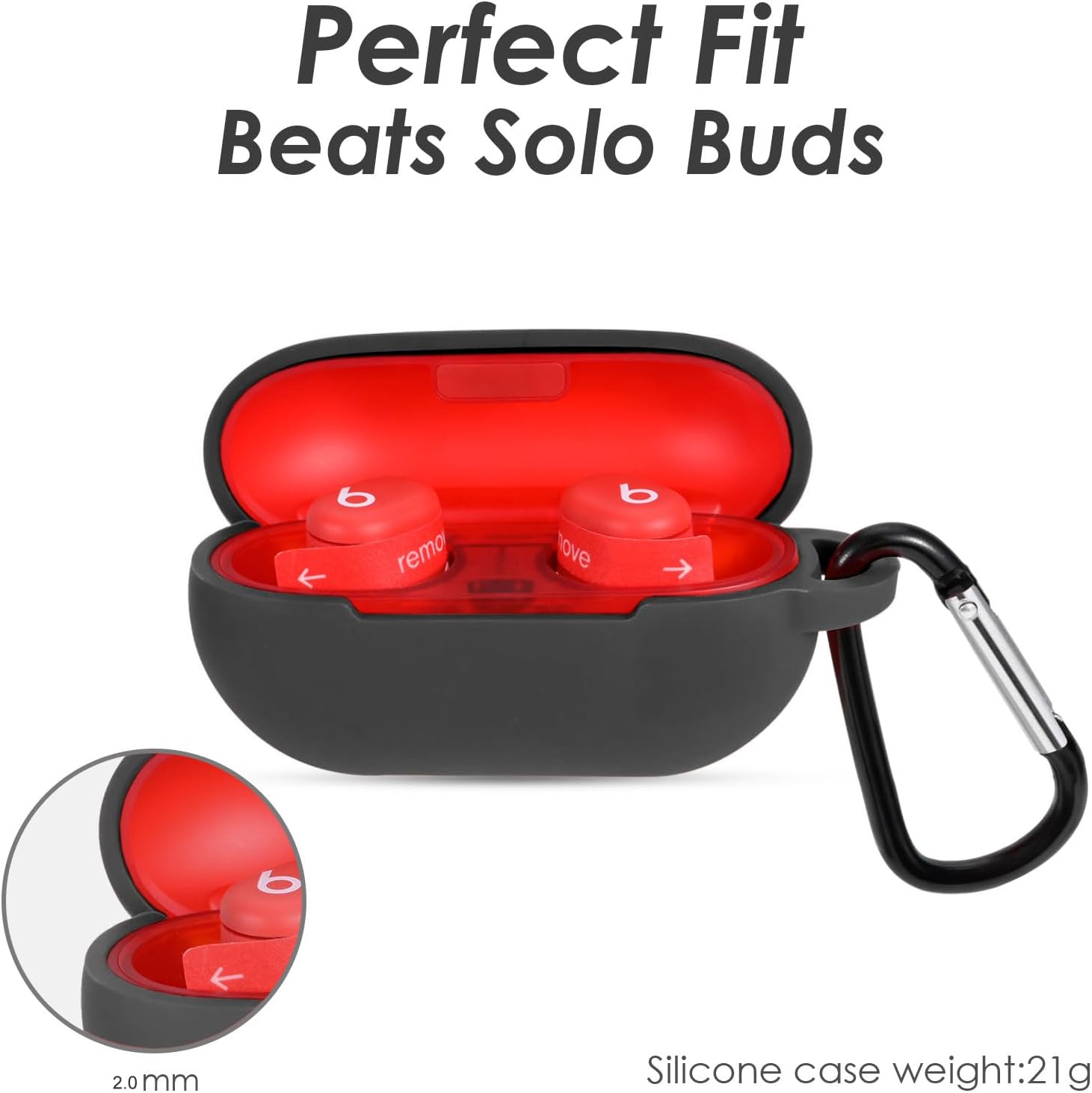 Silicone Case for Beats Solo Buds 2024, Premium Shockproof Case Cover Compatible with Beats Solo Buds with Carabiner. (Black)